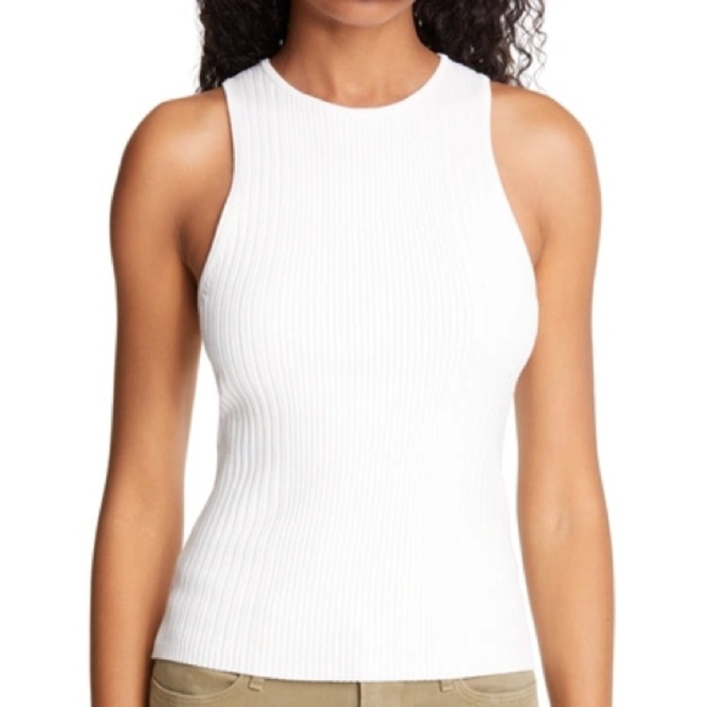FRAME Ribbed Racerback Tank Sweater In Off White - Picture 2 of 4